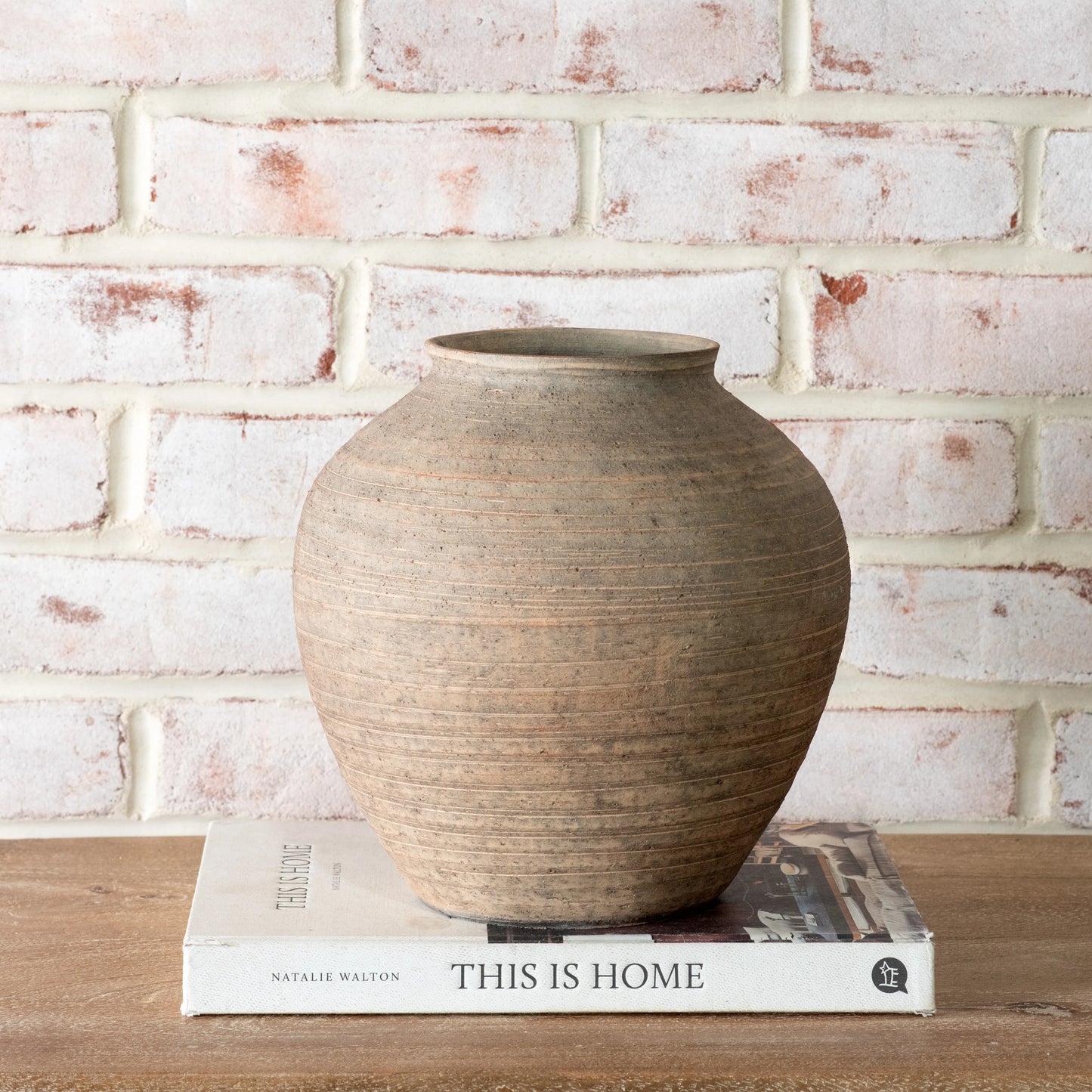 8.8" NATURAL STRIPE CERAMIC PLUM VASE - Magnolia Lane co. Home + Garden + Gift