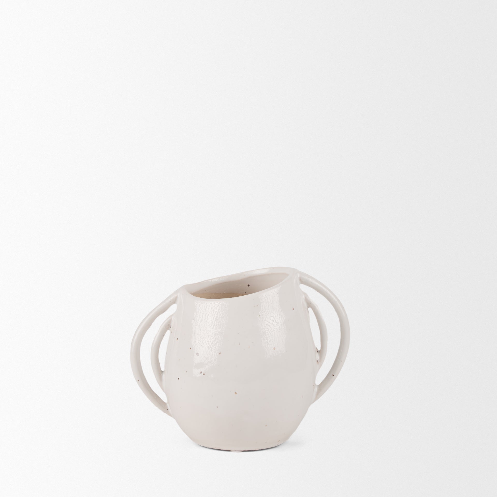 Urvi Short Off White Speckled Asymmetrical Ceramic Vase - Magnolia Lane co. Home + Garden + Gift