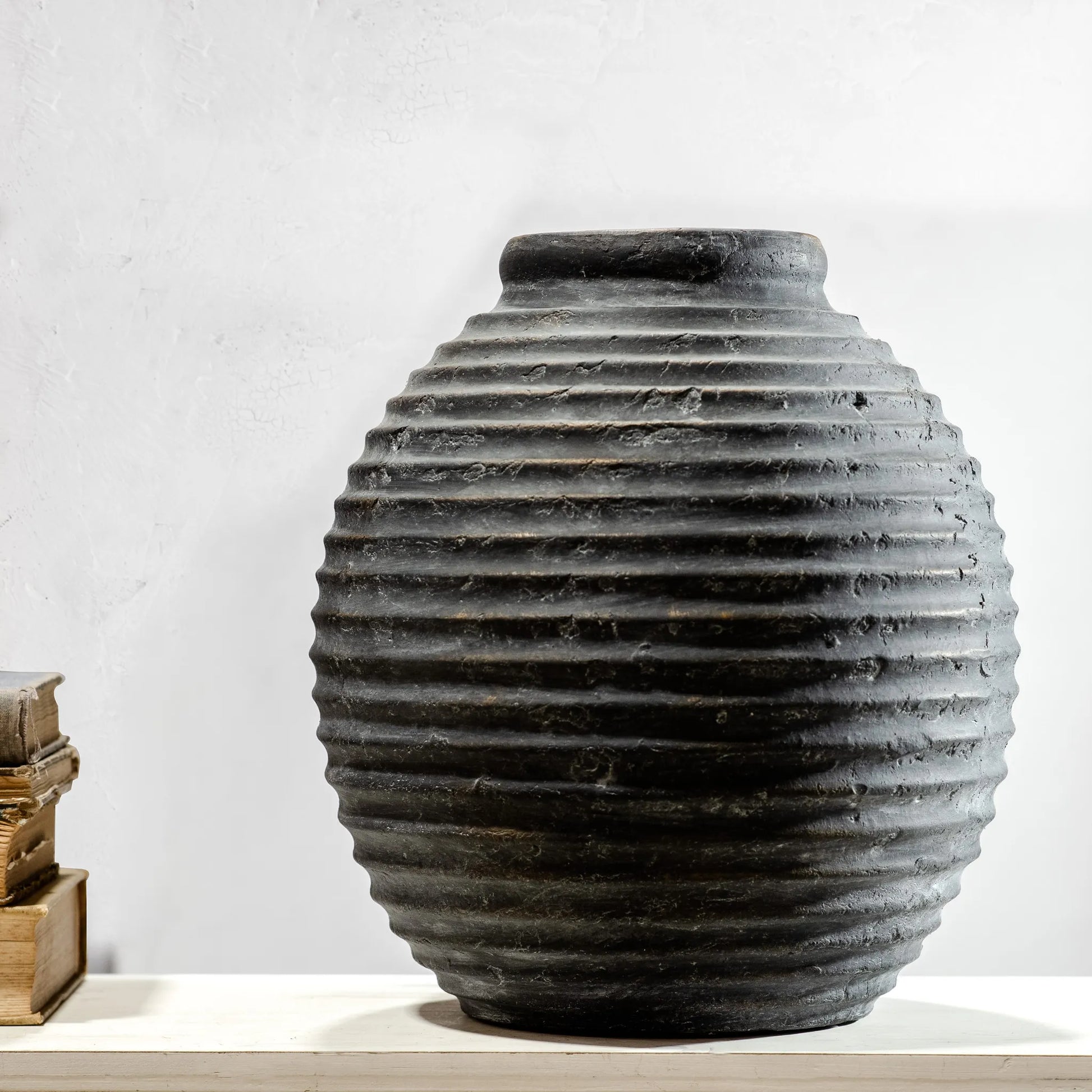 12" BLK TERRACOTTA LINE VASE - Magnolia Lane co. Home + Garden + Gift