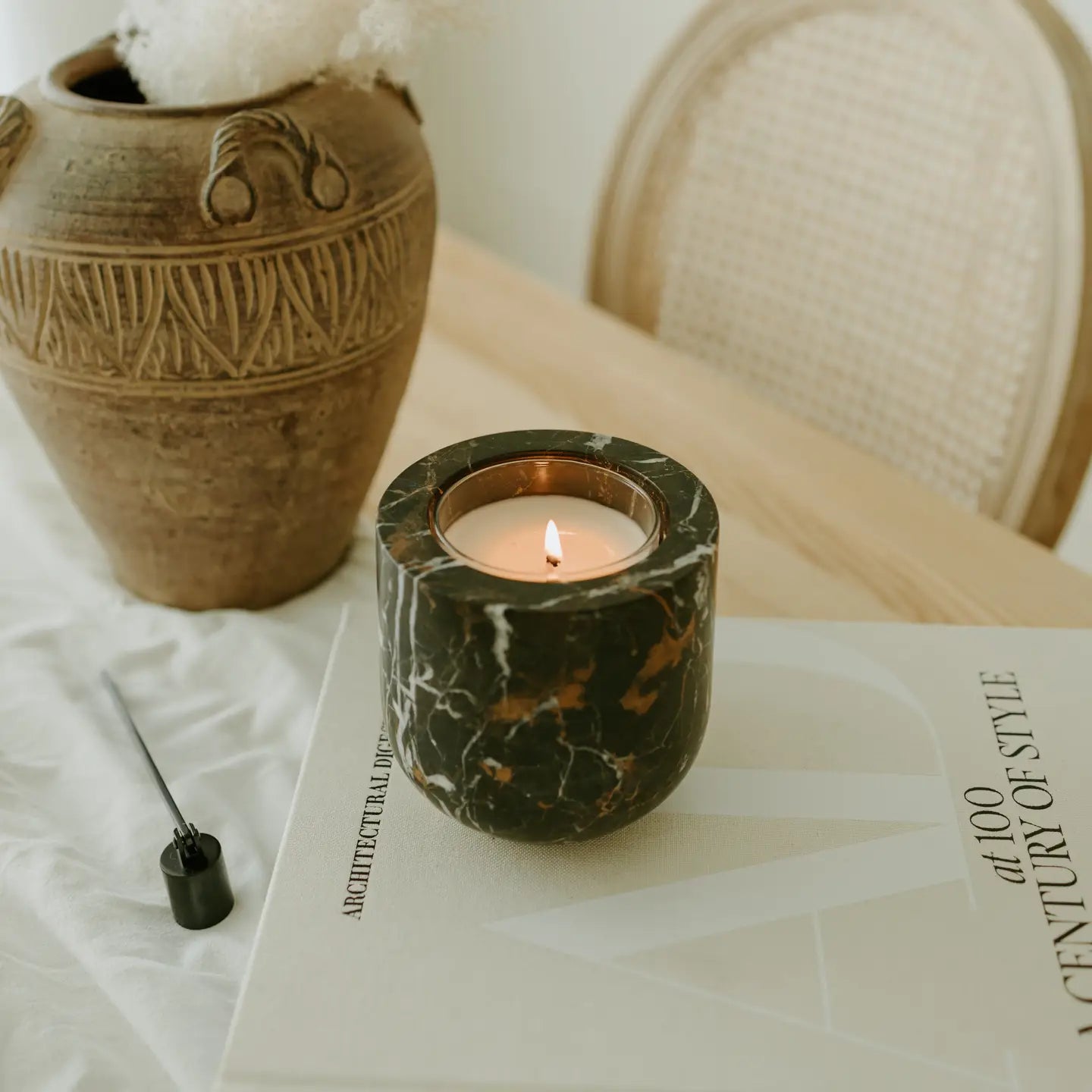 Portoro Marble Refillable Stone Candle - Magnolia Lane co. Home + Garden + Gift