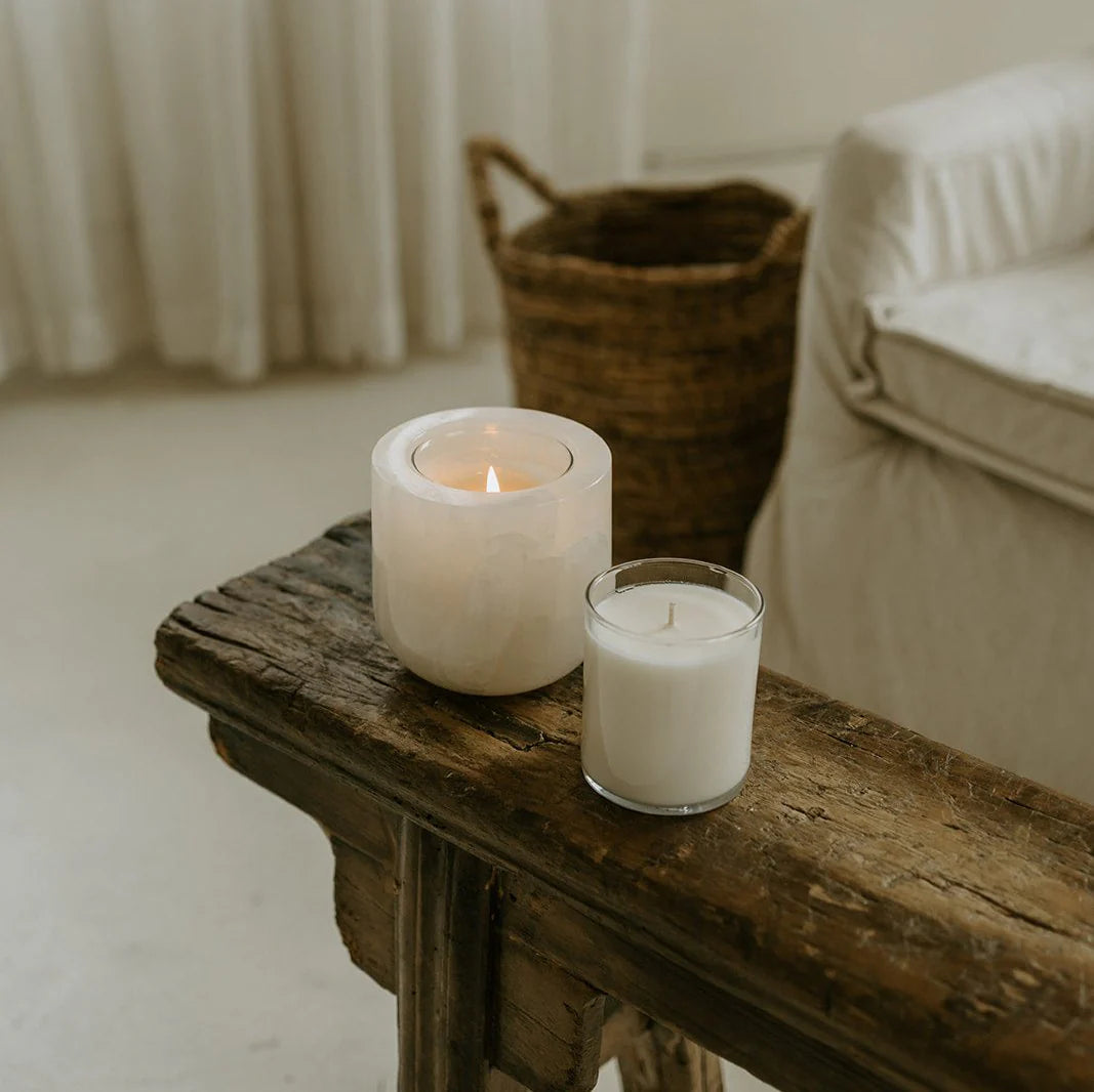 White Onyx Refillable Stone Candle - Magnolia Lane co. Home + Garden + Gift