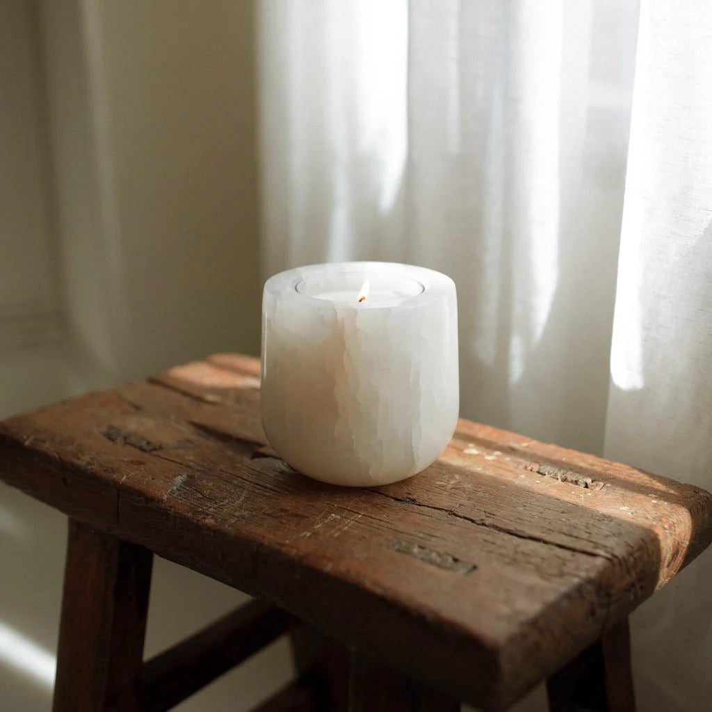 White Onyx Refillable Stone Candle - Magnolia Lane co. Home + Garden + Gift