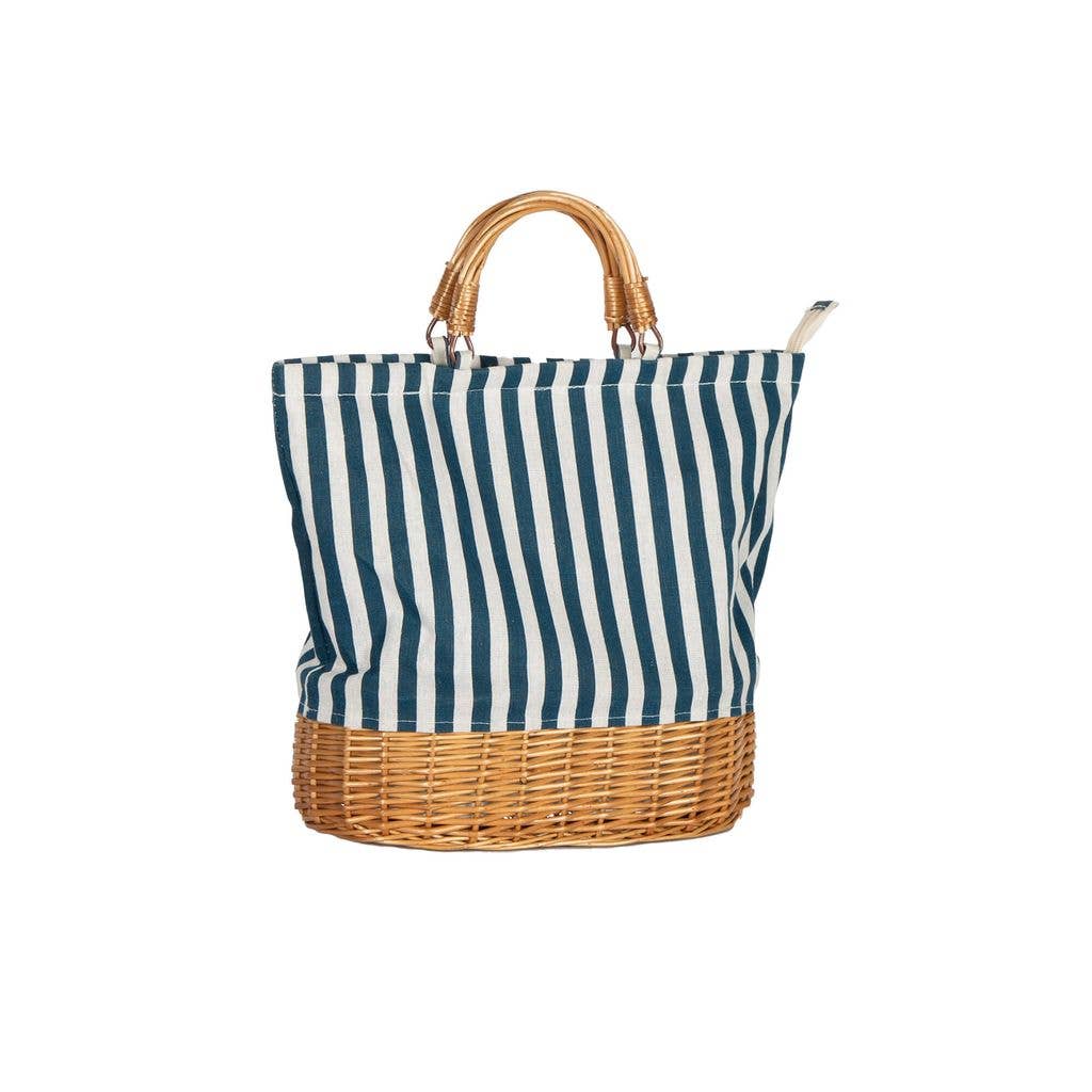 OVAL WILLOW BASE INSULATED PICNIC BAG BLUE STRIPES - Magnolia Lane co. Home + Garden + Gift