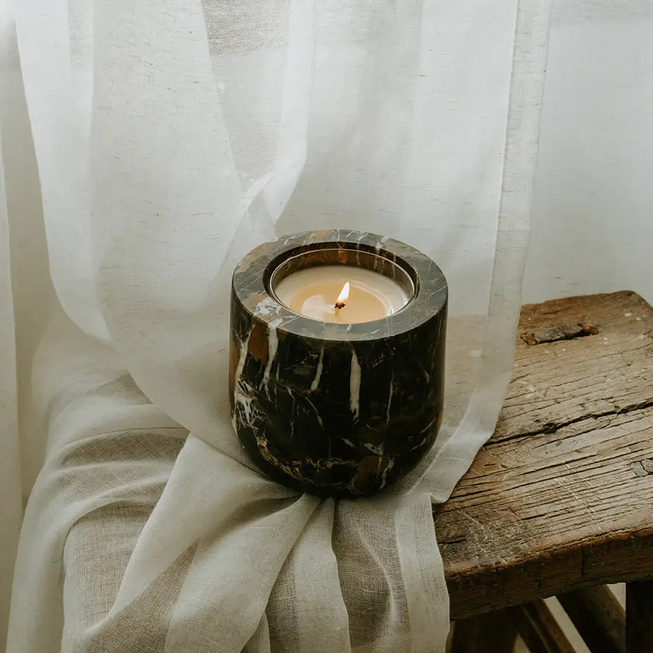 Portoro Marble Refillable Stone Candle - Magnolia Lane co. Home + Garden + Gift