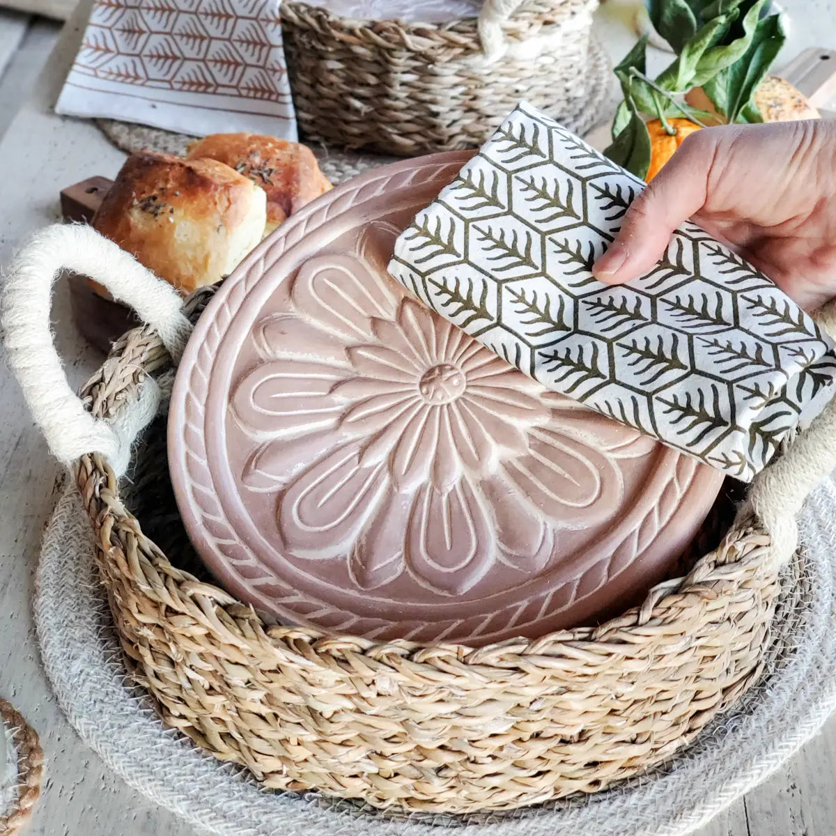 Handmade Bread Warmer & Wicker Basket - Vintage Flower - Magnolia Lane co. Home + Garden + Gift