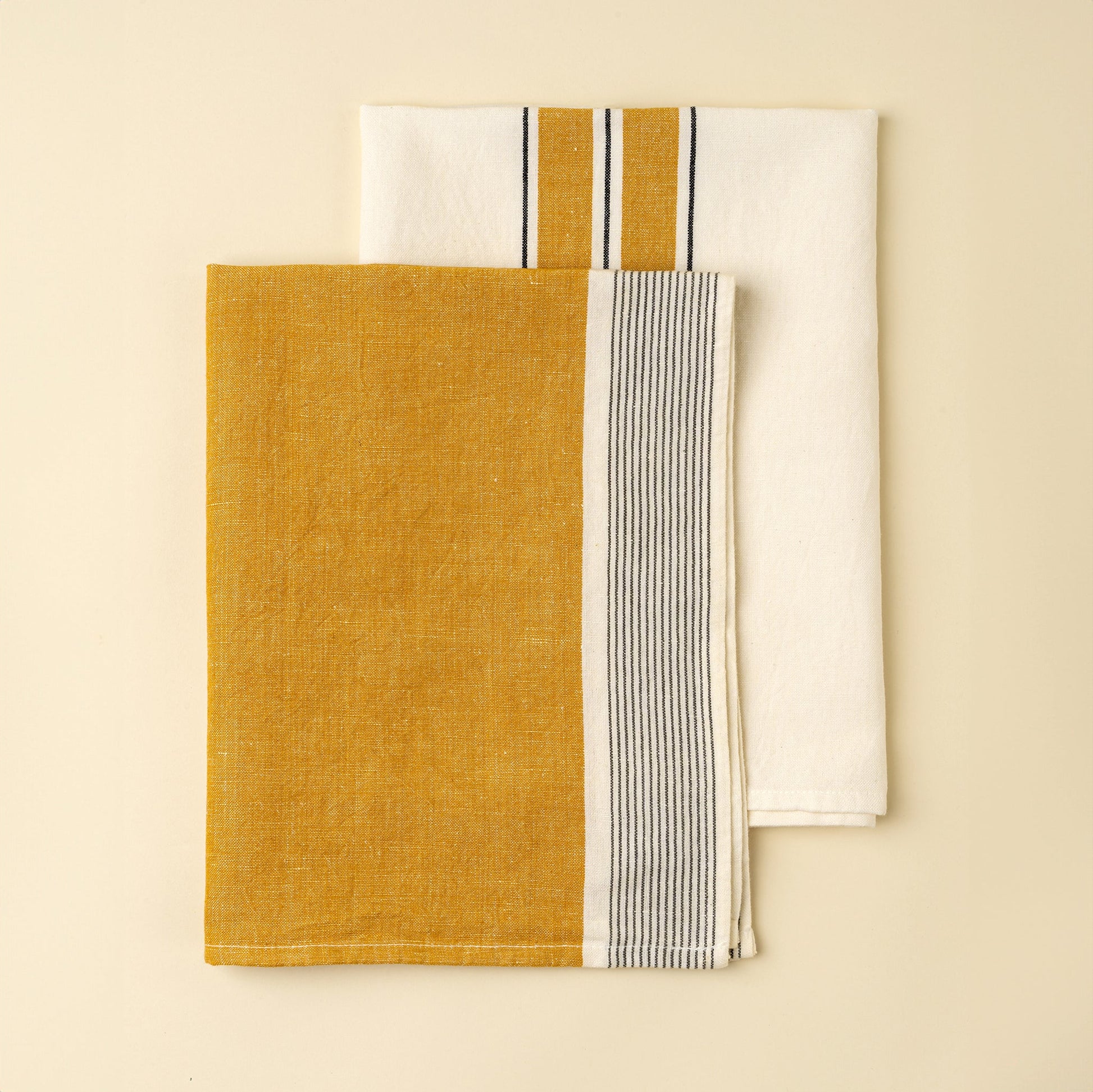 French Stripe Linen Tea Towels S/2, Yellow - Magnolia Lane co. Home + Garden + Gift