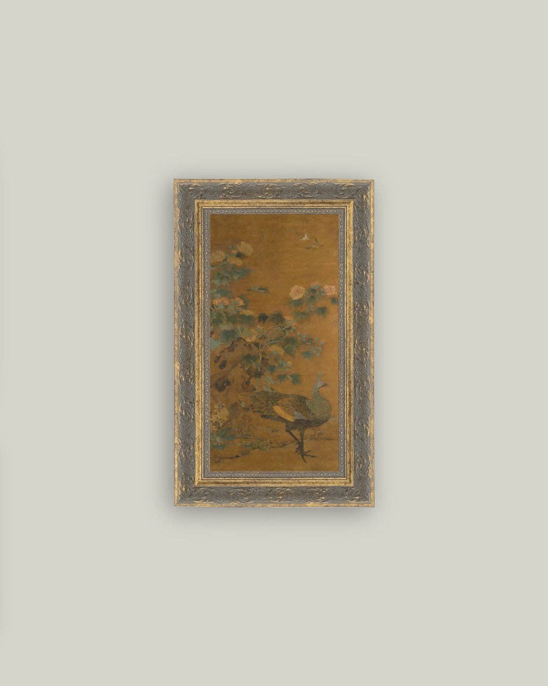 Peacock and Hollyhocks Framed Antique Art - Magnolia Lane co. Home + Garden + Gift