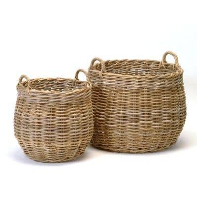 Rattan 2 Piece Basket Set - Large Size with Big Handles - Magnolia Lane co. Home + Garden + Gift