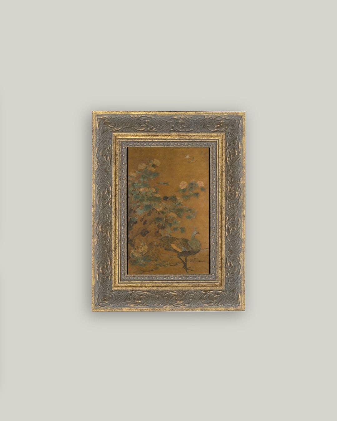 Peacock and Hollyhocks Framed Antique Art - Magnolia Lane co. Home + Garden + Gift