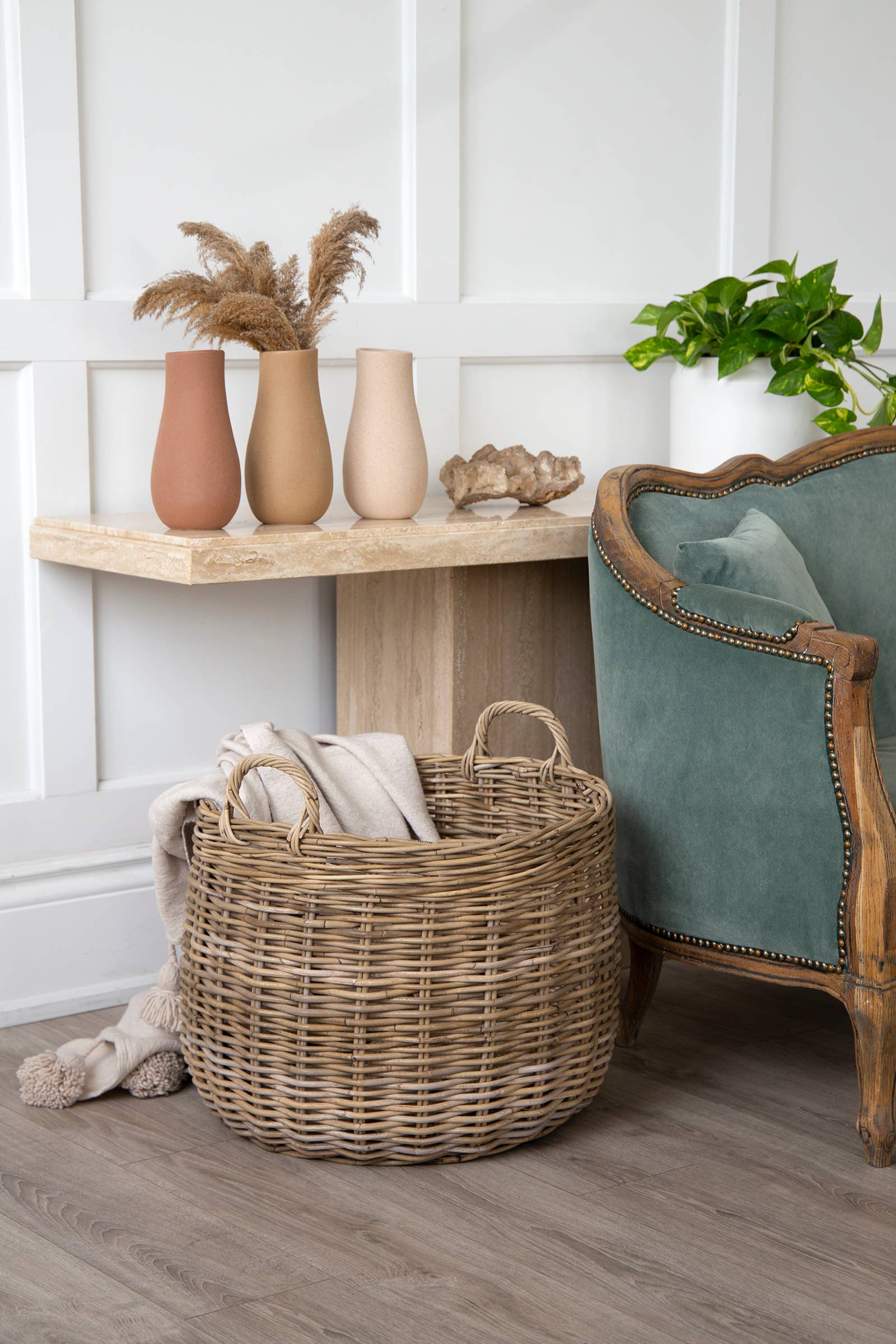 Rattan 2 Piece Basket Set - Large Size with Big Handles - Magnolia Lane co. Home + Garden + Gift