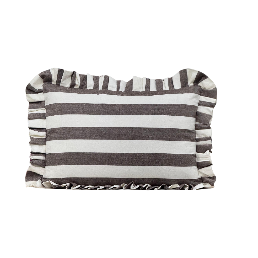 Ruffle Lumbar Pillow Cover Brown Bold Stripe - Magnolia Lane co. Home + Garden + Gift
