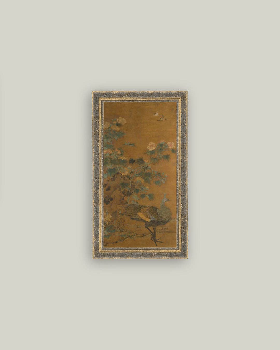 Peacock and Hollyhocks Framed Antique Art - Magnolia Lane co. Home + Garden + Gift